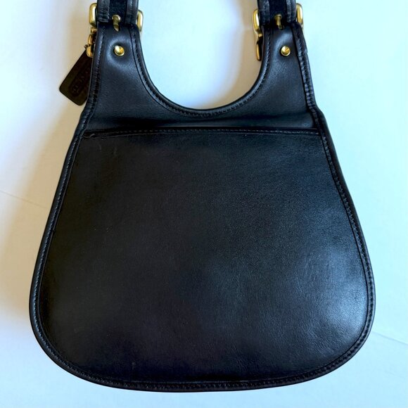 Vintage 90's Coach Crescent Berkeley Saddle Bag Black Leather Brass 9988 - Picture 3 of 12